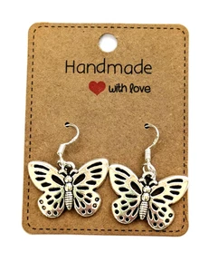 'BUTTERFLY' DROP / DANGLE EARRINGS - 925 Sterling Silver Hooks - Great Gift - Picture 1 of 9