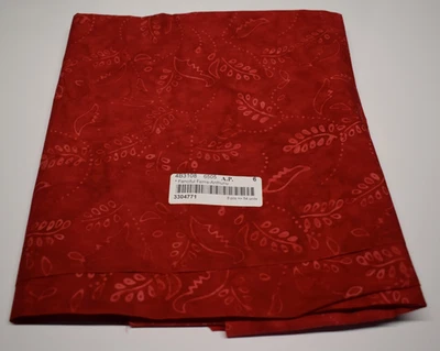 Batik fabric piece FANCIFUL FERNS ANTHURIUM red leaves tonal 1-1/2 yards x 43" - Image 1 of 2