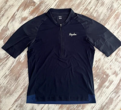 RAPHA Explore Zip Neck Technical T-Shirt Navy Blue - Mens Medium - Like New - Image 1 of 4