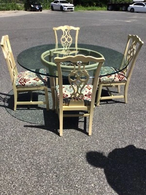 60” Dining Set - 5 Pieces Floral Pattern Chairs, Beautiful Vintage Set - Image 1 of 4