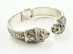 Large lion head bracelet with Greek key design in sterling silver 925 - Picture 1 of 11