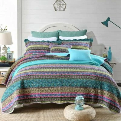 BEAUTIFUL CHIC TROPICAL BLUE PURPLE PINK BOHO AQUA TURQUOISE SOUTHWEST QUILT SET - Image 1 of 4