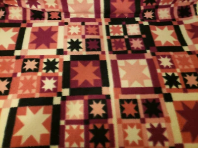 Polar Fleece Fabric Pink Print Stars Squares Quilt 1 3/4* yd - Image 1 of 3