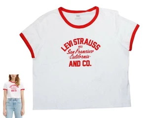 Levi's Graphic Print Contrast Trim Short Sleeve Ringer T-Shirt NWT White/Red - Picture 1 of 1