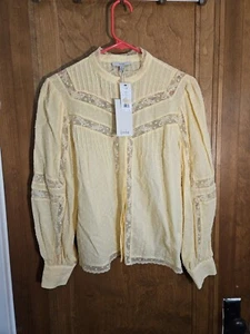 NWT Joie Banana Yellow Lace Polka Dot Buttondown Women's Shirt, Sz S, Ret. $298 - Picture 1 of 5