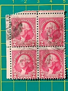 US stamp 1932,Sc A213 #707,2c car.rose,ERROR of perf. 11 1/4 x 10 1/2,block of 4 - Picture 1 of 8