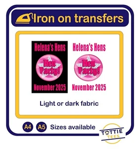 Personalised hen party iron on t-shirt transfers a5 a4 - Picture 1 of 3