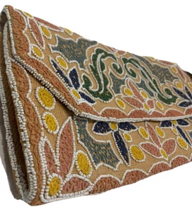 Vintage French Henry a la Pensé Hand Beaded Tapestry Clutch/purse France 14” - Picture 1 of 9