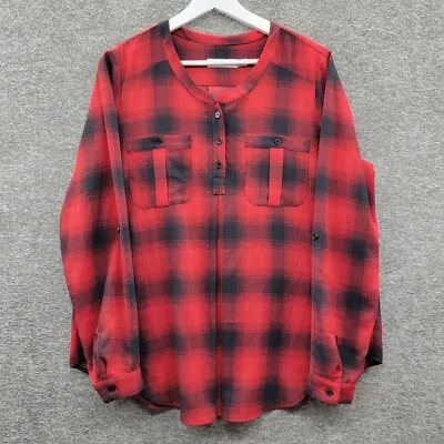 Jules & Jim Maternity Shirt Women's Large Red Black Buffalo Check Quarter Button - Image 1 of 4