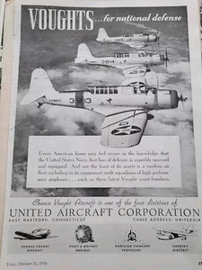 1938 United Aircraft Vought US Navy Flugzeug National Defense Vintage Ad - Bild 1 von 1