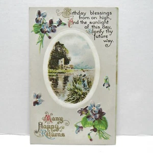 Postcard Vintage Postmarked 1913 Happy Birthday Blessings Poem Flowers Celebrate - Picture 1 of 2