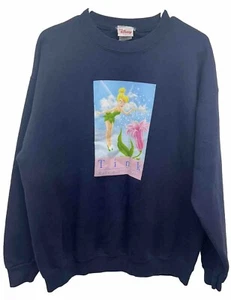 Vintage Disney Tinker Bell Sweatshirt L Crew Neck Blue Pullover Made In The USA - Picture 1 of 6