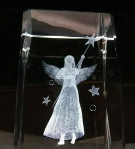 3D LASER ETCHED GLASS 3" Princess Fairy With Led Lighted Stand Base - Picture 1 of 12