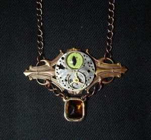 Joyería Steampunk: equipo de reloj y colgante de ojos de reptil, collar, estilo Art Deco - Imagen 1 de 5