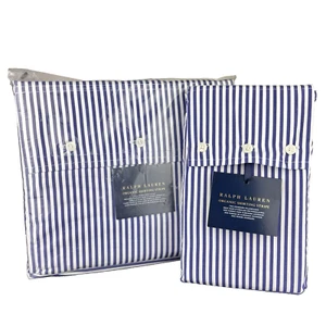 Ralph Lauren QUEEN Organic Shirting Stripe Duvet Cover Set PillowcasesWhite Navy - Picture 1 of 19