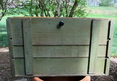 ANTIQUE 2-Shelf APOTHECARY, CUPBOARD Wood Storage w GREEN Patina PAINT Folk Art - Image 1 of 4