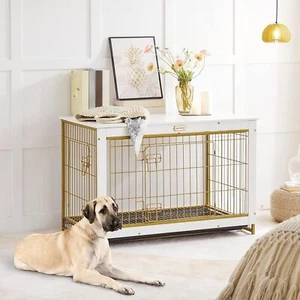HOOBRO Dog Crate Furniture 38.6" Large Dog Kennel Indoor White Side End Table - Picture 1 of 9