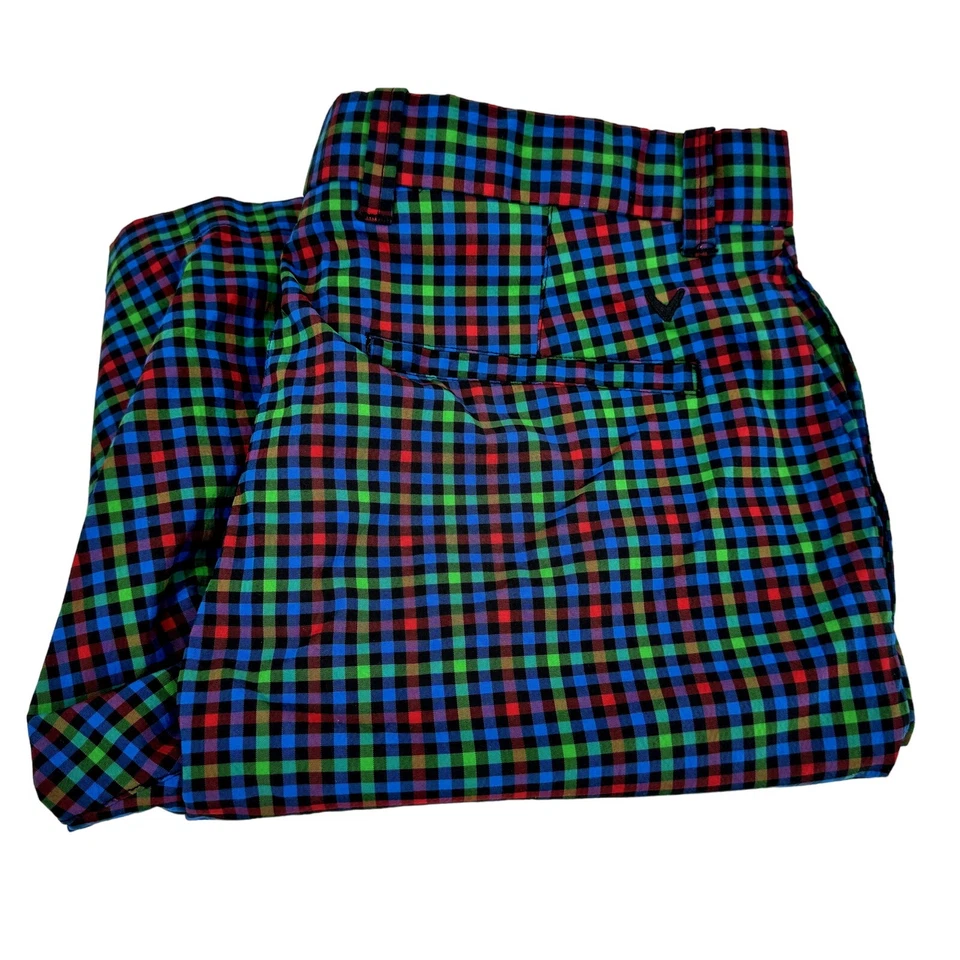 Callway 高尔夫短裤男式 32(32x10 实际)蓝色绿色红色格子运动服 — 第 1/4 张图片