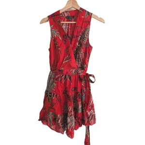 Banana Republic Cotton Summer Wrap Dress Tiered Red Blue Floral Beachy Petite XS - Picture 1 of 16