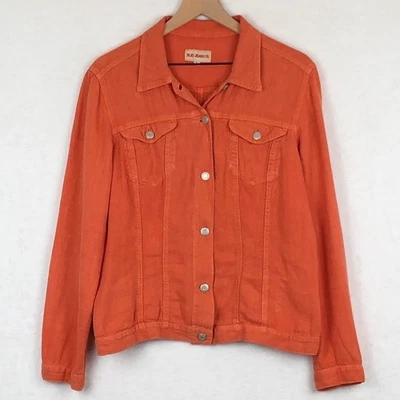 Chaqueta De Colección BLEU JEANS CO 100% Lino Para Mujer Talla L Naranja Camionero Abotonada EE. UU. Foto 1 de 4