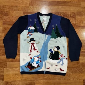 The Quacker Factory Snowman Christmas Sweater Cardigan Women's M Vintage 90s - Picture 1 of 13