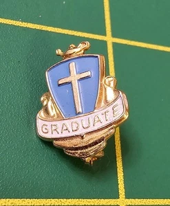 Spilla laurea vintage tono oro blu/bianco con croce spilla religiosa, B17 - Foto 1 di 2