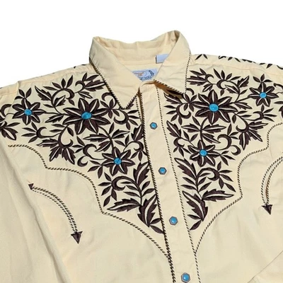 🔥👀Camisa ocidental rara Panhandle Slim XXL estalo pérola turquesa strass cowboy - Imagem 1 de 4