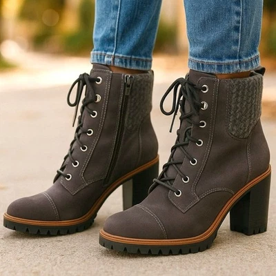 NINE WEST | Fall Fur Heel Dark Grey Cozy Boots - Image 1 of 4