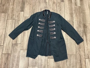 Free People Military Jacket Womens Large Dark Teal Velvet Trim Braided Frogging - Picture 1 of 8