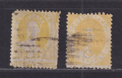 Queensland Scott 50B,51a 1875 3d Yellow Chalon Perf 12/13 Crown/Q Wmk CV $167.50 - Image 1 of 2