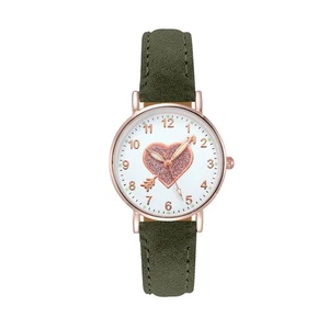 Orologio da polso donna alla moda classico orologio al quarzo quadrante tondo con cinturino verde - Foto 1 di 4