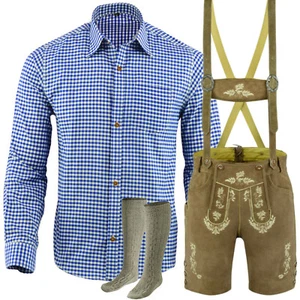 Trachtenset Trachten Set Herren Trachtenlederhose Kurz Blau Hemd Socken LE272BSO - Bild 1 von 8