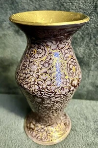 C-1930 Art Deco Brass Lined Kashmiri Papier-Mache Lacquered Vase 6.9”H - Picture 1 of 15