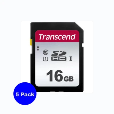 5 Pack Transcend 16GB Class 10 SDHC Memory for Canon, Nikon, Fuji SLR Cameras  - Image 1 of 3
