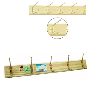 Wooden Door Hook Storage 5 Hook Wall-Mounted Coat & Hat Rack Pine Wood Hanger - Picture 1 of 8