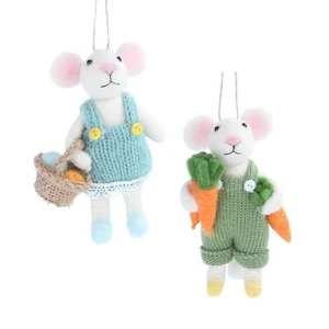 Gisela Graham Felt Easter Mice Novelty Hanging Decorations with Rustic Twine