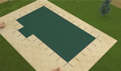 Cubiertas de seguridad de malla verde para piscina Loop Loc con escalón de desplazamiento derecho de 2' Foto 1 de 2