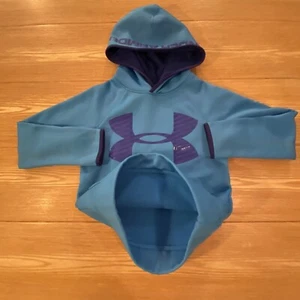 Under Armour Girls Fleeced Hoodie Youth Hooded Pullover Big Logo Sweatshirt S - Picture 1 of 13