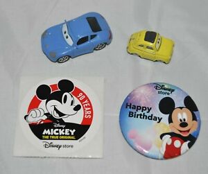 Disney Store Cars Set Loose Sally & Luigi & 5 Stickers & Happy B-Day Mickey Pin 