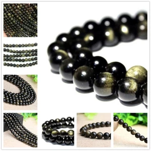4/6/810/12/14/16 mm Natürliche Gold Obsidian Edelsteine Runde Lose Perlen 15 Zoll AAA - Bild 1 von 17