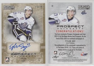 2014-15 ITG Heroes and Prospects Prospect Auto Gold /30 Tyler Soy #91 Auto