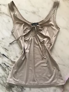 Vintage BeBe Champagne Beige Keyhole Silk Trim Tank Top Sz XS - Picture 1 of 5