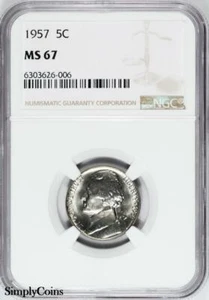 1957 Jefferson Nickel NGC MS67 REGISTRY US Coin 626-006 - Picture 1 of 2