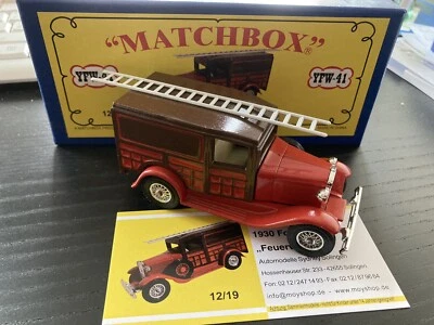 Matchbox MoY Code 2 YFW-41 Ford A Feuerwehr mit Leiter blaue Box  1/9 - Bild 1 von 4