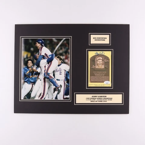 Gary Carter Signed New York Met 14x18 Matted Hall o Fame Plaque Postcard Display Cover
