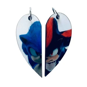 Sonic & Shadow Matched Hearts Anhänger Set | Sonic Paare Halskette oder Schlüsselanhänger - Bild 1 von 6