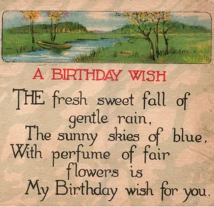 c.1915 Postcard, Birthday, Landscape, Boat on Stream, Flowers, Verse-Bir-03 - Picture 1 of 3