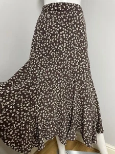 Brown Floral Midi Flowy Skirt Size 10 High Rise Elegant Occasion Cottagecore - Picture 1 of 9