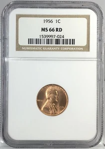 1956 1C Lincoln Cent NGC MS66 RD # - Foto 1 di 4