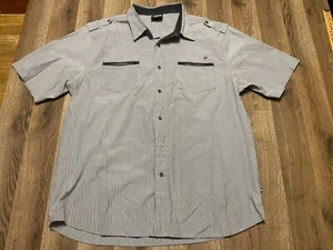 Mecca USA Shirt, Men's Size 3XL, Gray White, Striped, Button Up, Short Sleeve - Picture 1 of 10